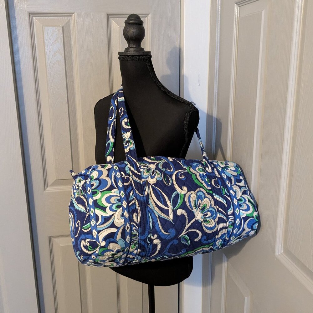 Vera Bradley Mediterranean Blue Retired Floral Quilted Duffle Bag - Picture 2 of 9